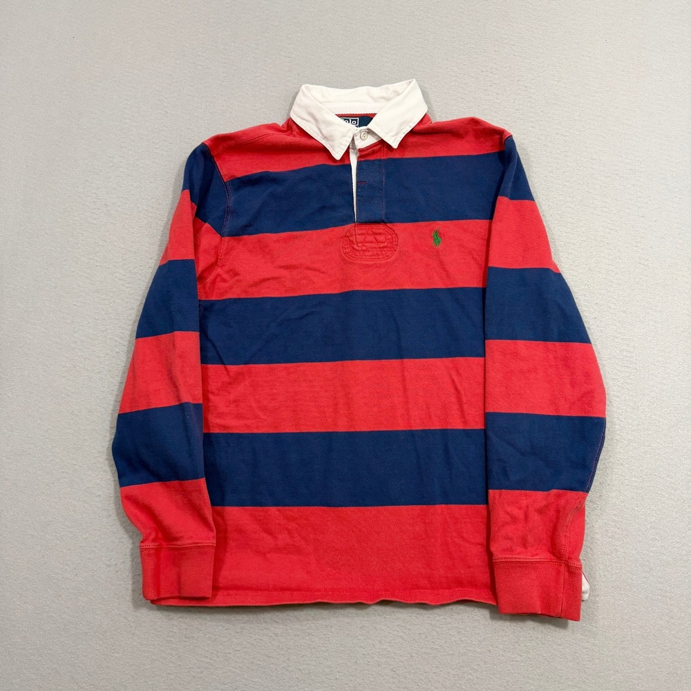 Vintage Polo Ralph Lauren Rugby Shirt Mens Large Red Blue Striped Custom Fit